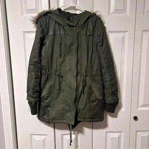 CoffeeShop New York Olive Green Hooded Parka Jacket, Size L